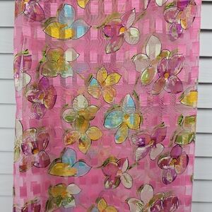 Moem Sheer Pink Floral Scarf with Metallic Threads